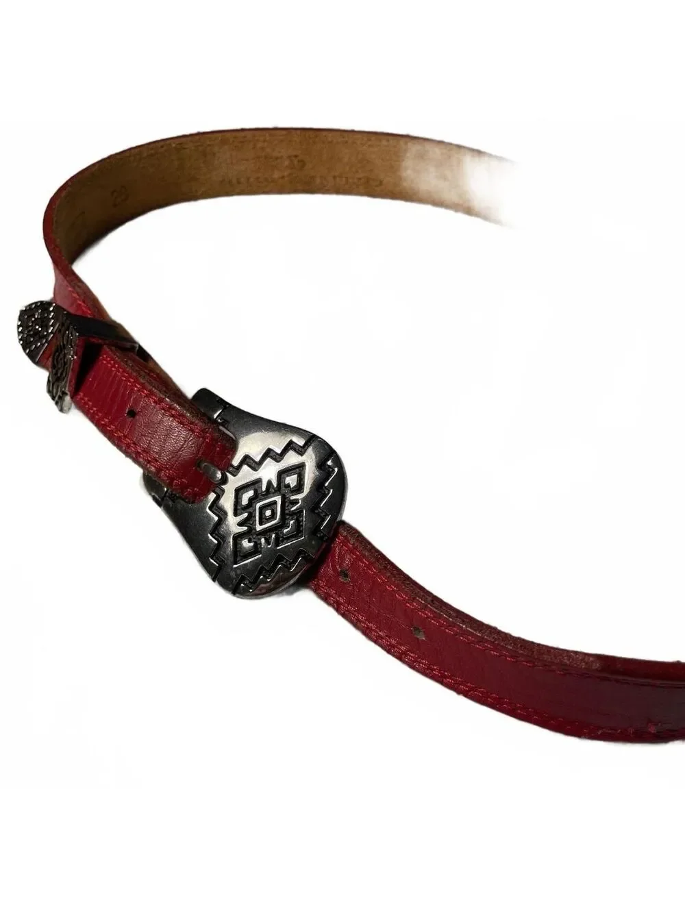 Vintage Nocona Western Belt Womens Size 28 Small Red Silver Genuine Leather USA
